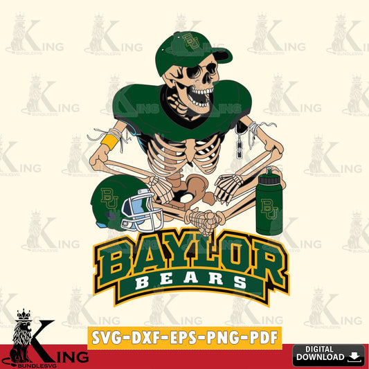 Digital clipart of a Baylor Bears skeleton player playing football, digital clipart compatible with laser engraving and cutting