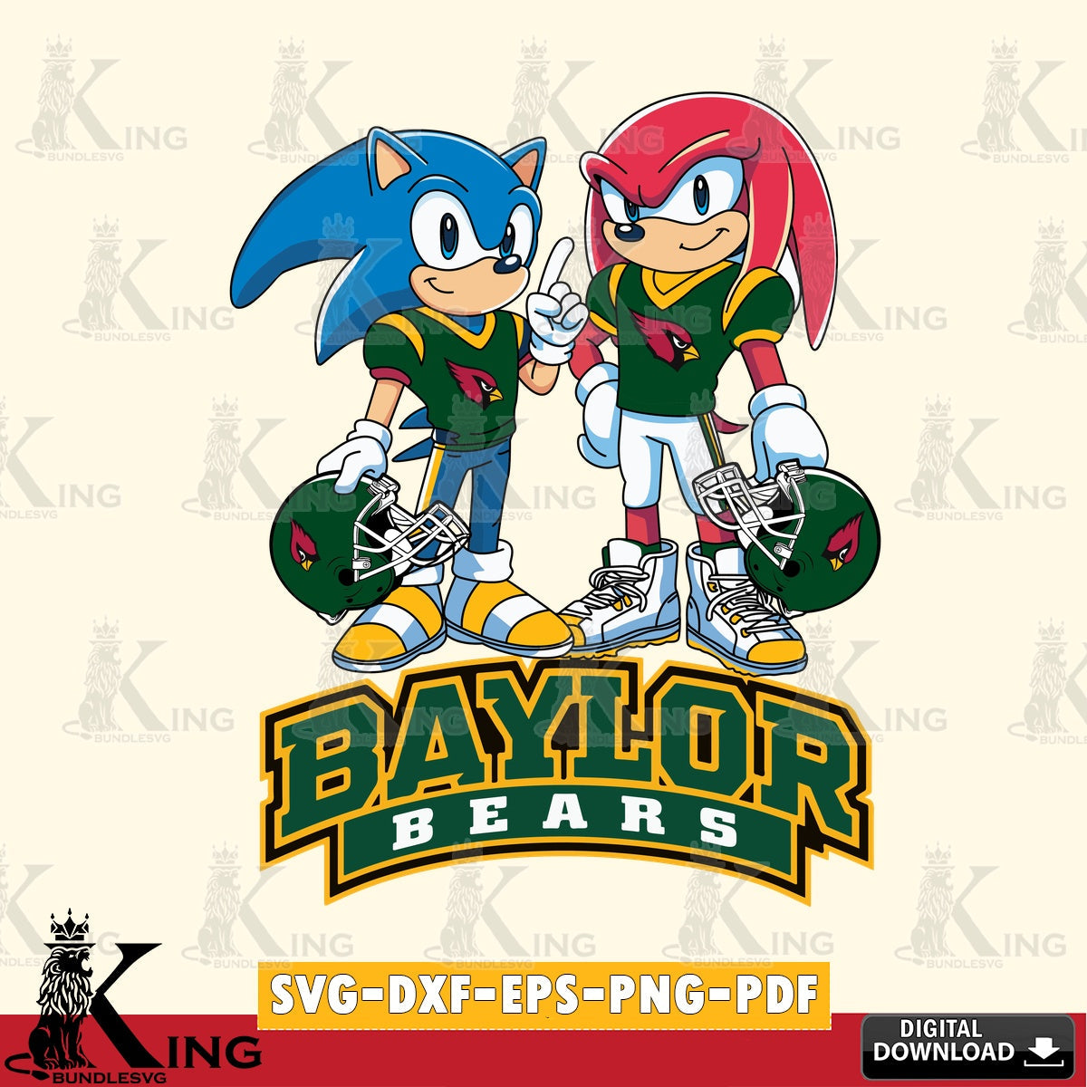 Printable art of Baylor Bears Sonic And Knuckles Football, digital clipart compatible with laser engraving and cutting