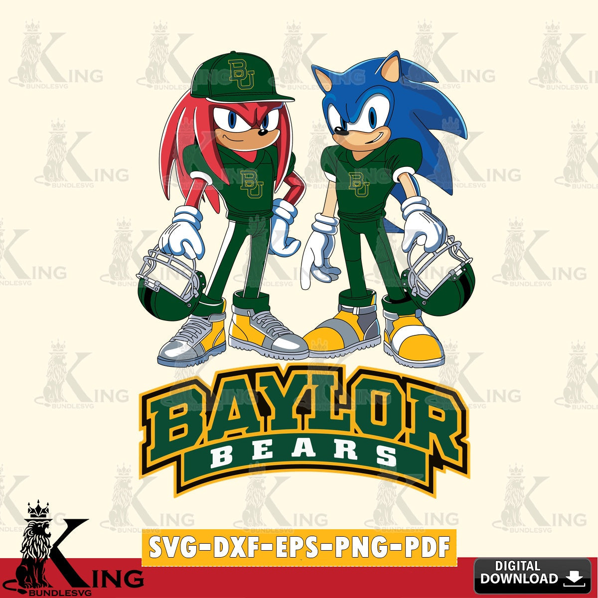 Unique artwork depicting Baylor Bears Sonic And Knuckles player football vector art for engraving, cutting, and printing