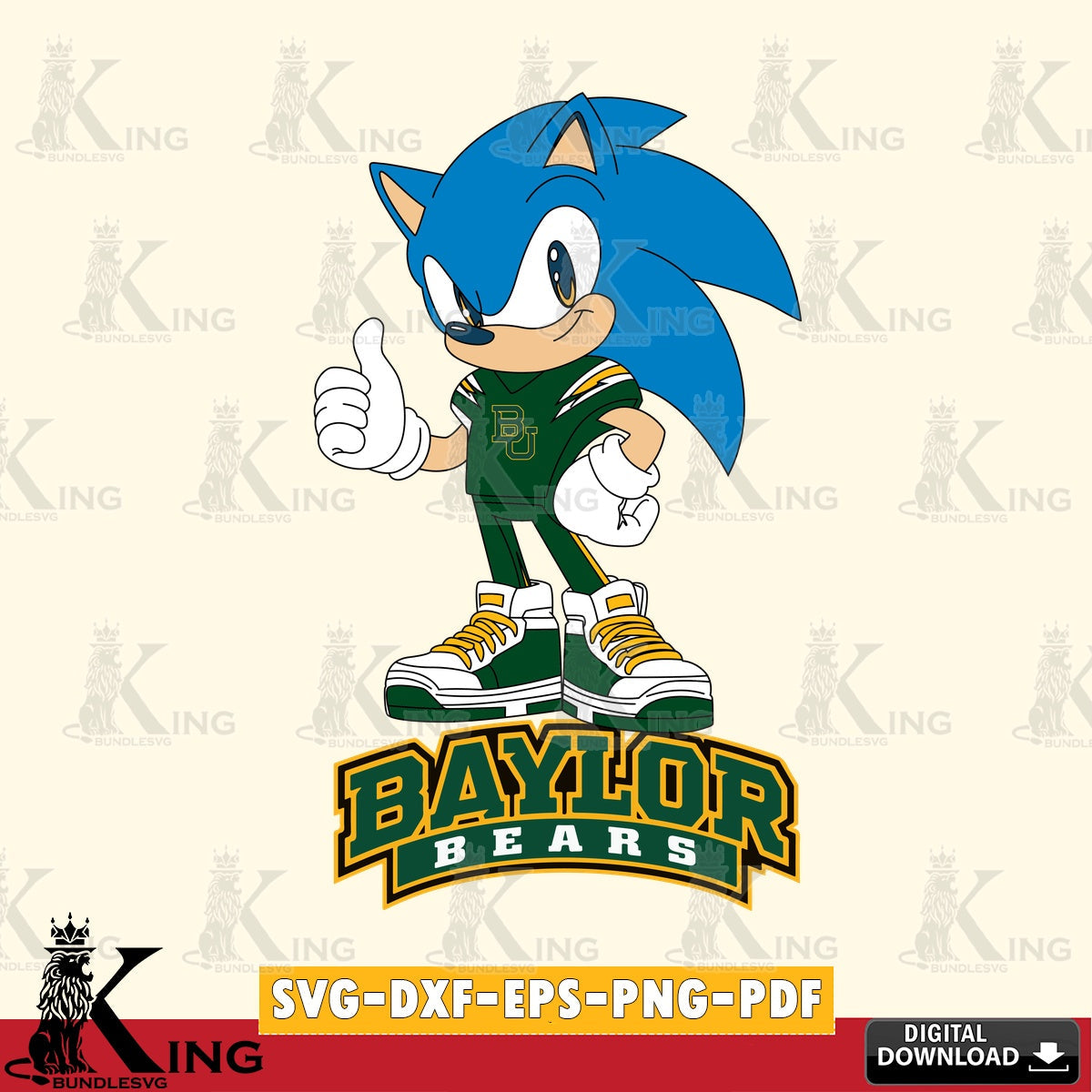 Vector design showing Baylor Bears Sonic Like Football SVG cut file for personalized gifts and laser projects