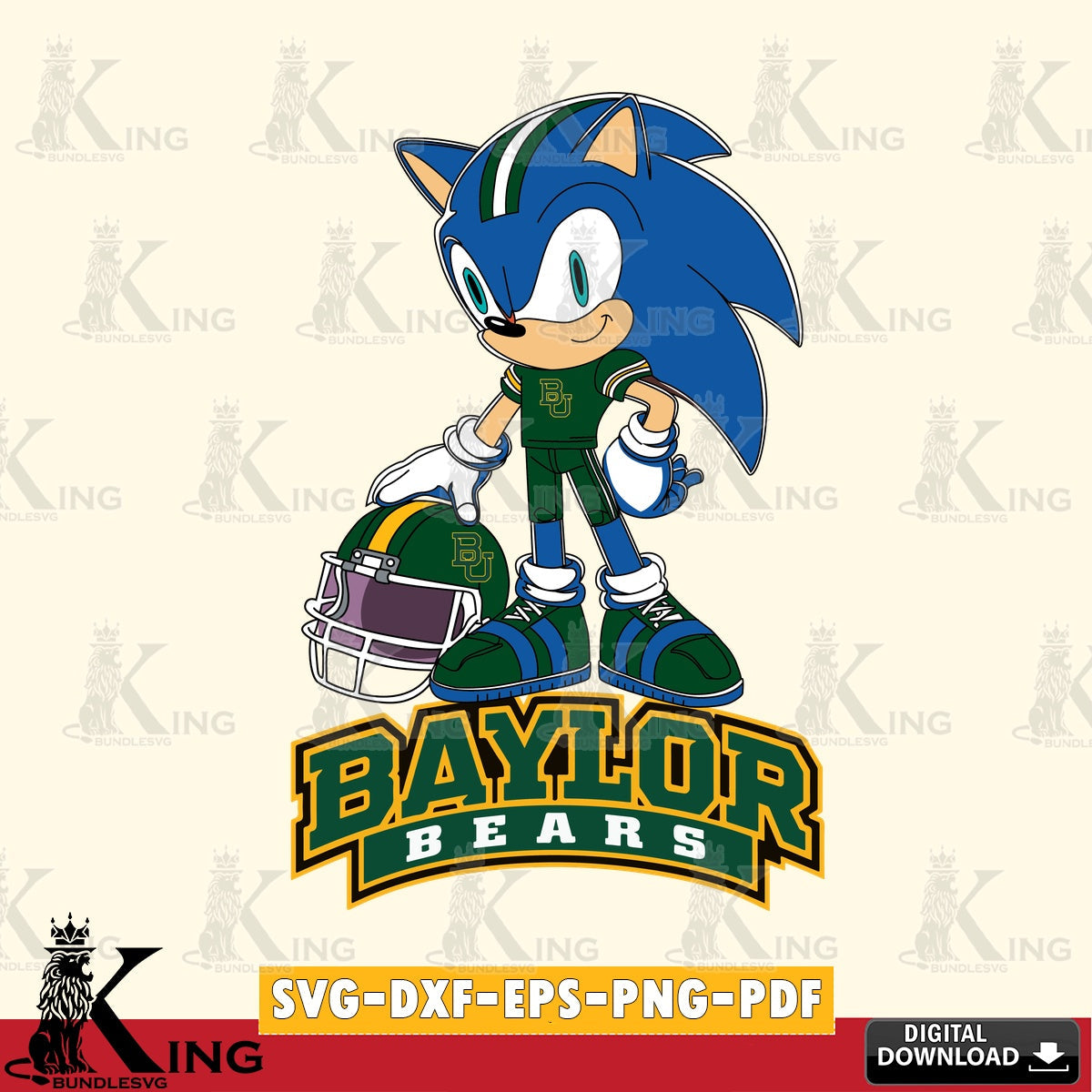 Custom design featuring Baylor Bears Sonic Player Football vector illustration for POD merchandise and apparel