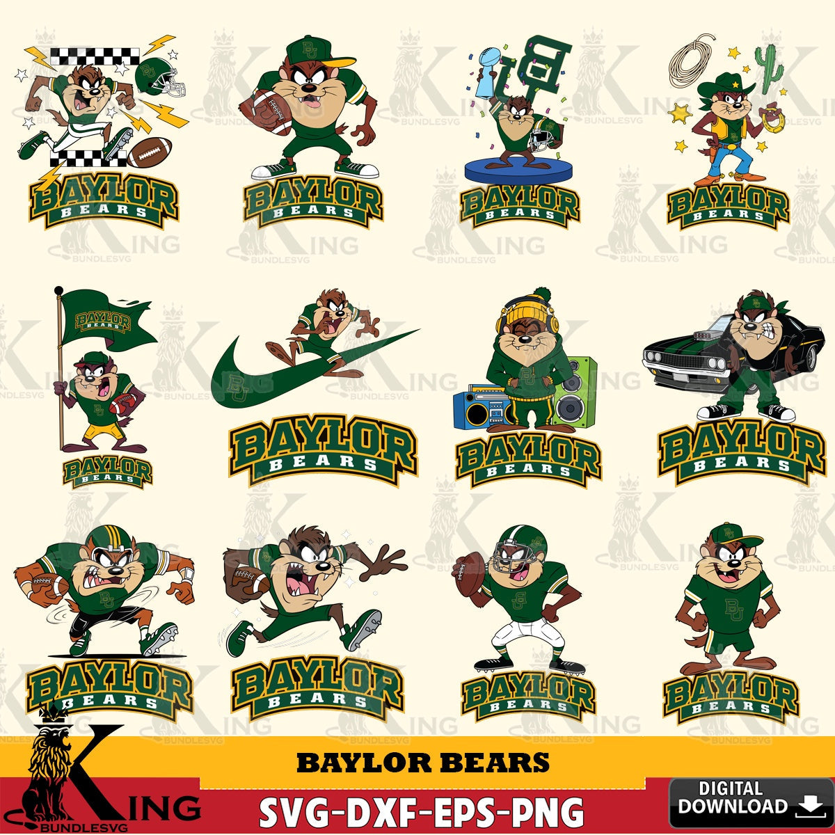Baylor Bears Taz Football NCAA Bundle SVG file, Cut file  , Digital Download , Instant Download, Taz svg, NCAA svg