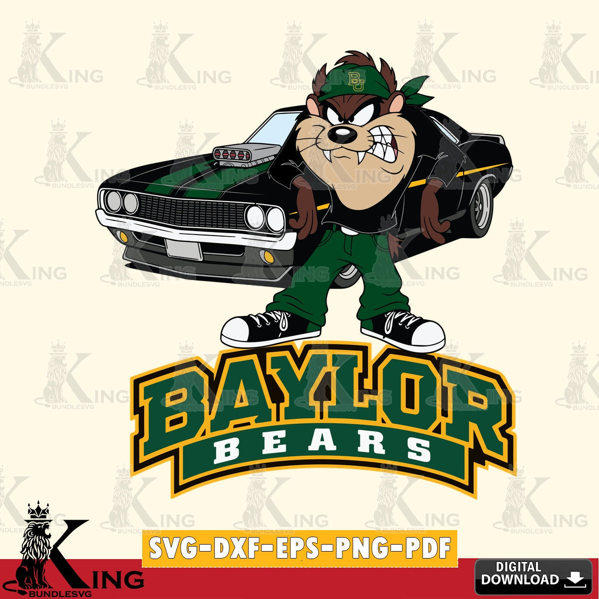 Baylor Bears Taz Racing Car SVG file, Cut file  , Digital Download , Instant Download, Taz svg, NCAA svg