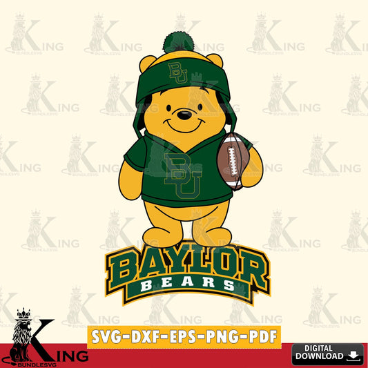 Beautiful illustration of Baylor Bears Winnie the Pooh player Football, NCAA cut, PNG clipart for sublimation printing and