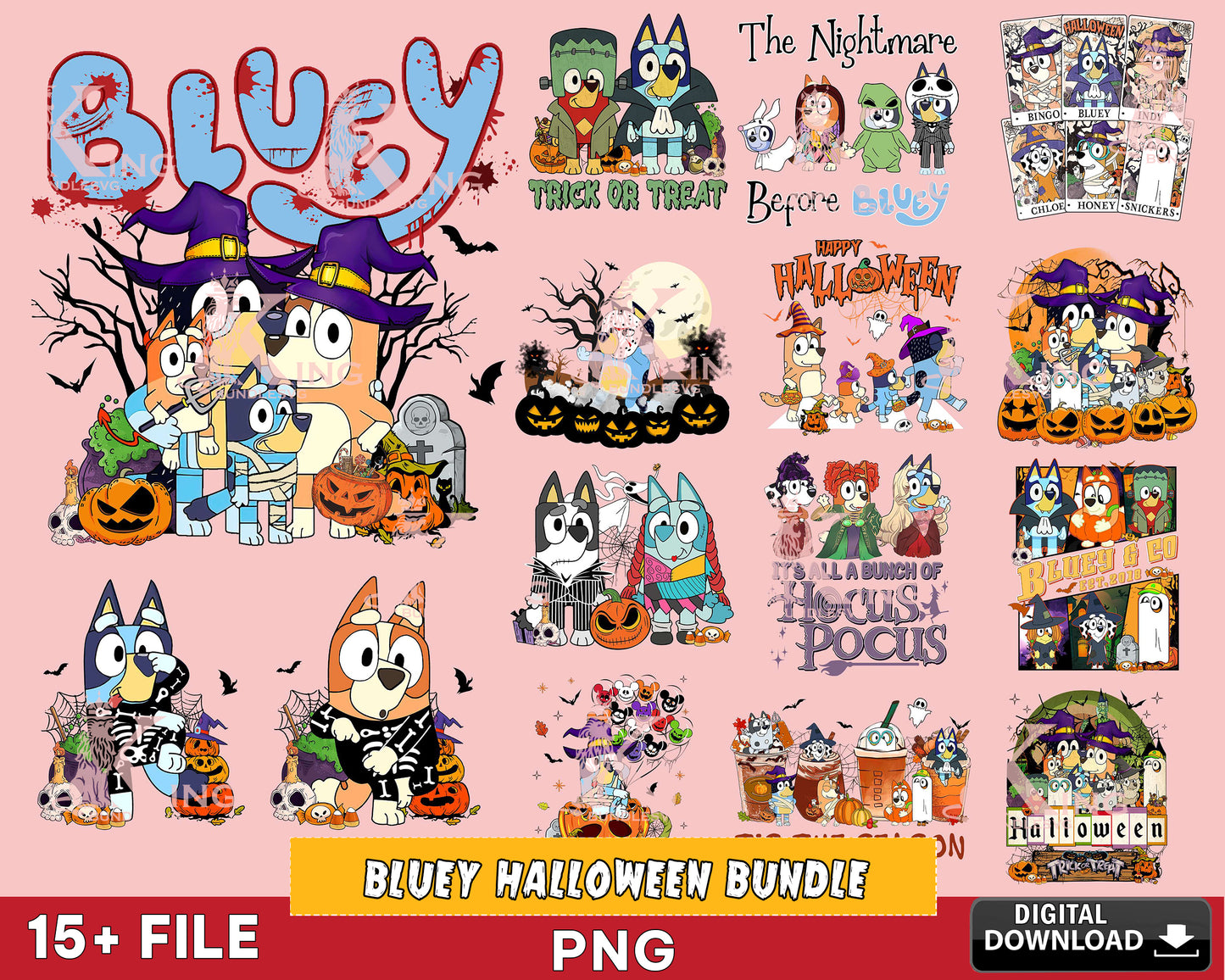 Bluey Halloween Png Bundle, Bluey Halloween PNG, Bluey Halloween Sublimation, Bluey Horror halloween png ,Silhouette, Digital Download , Instant Download