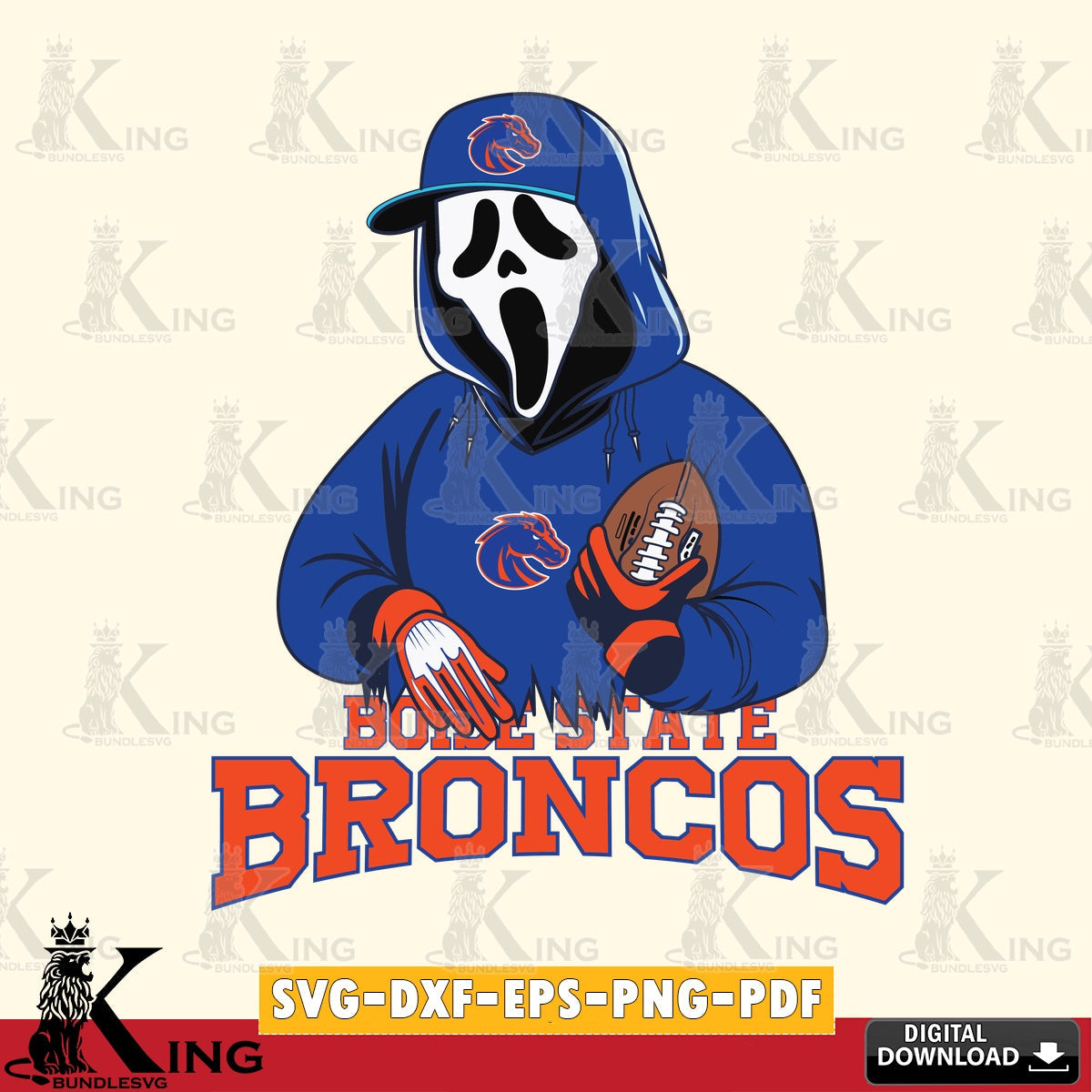 Detailed illustration of Boise State Broncos Ghostface Scream football player, a high-quality vector for DIY scrapbooking and