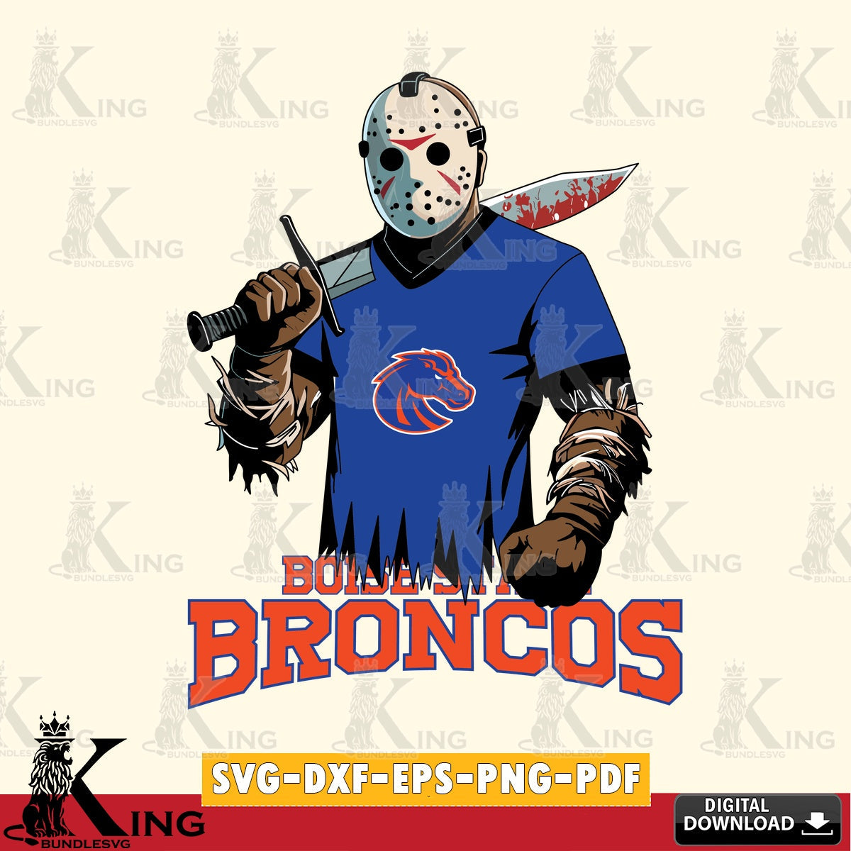 Stylish representation of Boise State Broncos Jason Voorhees Football, a digital clipart compatible with laser engraving and
