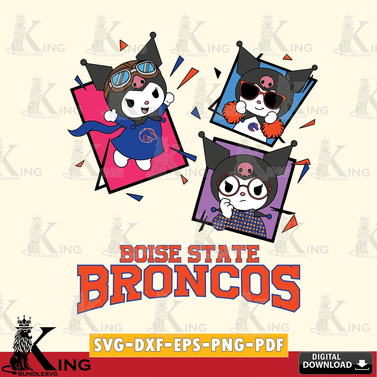 Boise State Broncos Kuromi Action Football SVG file, Cricut, Cut file  , Digital Download , Instant Download, Sanrio svg, Clipart