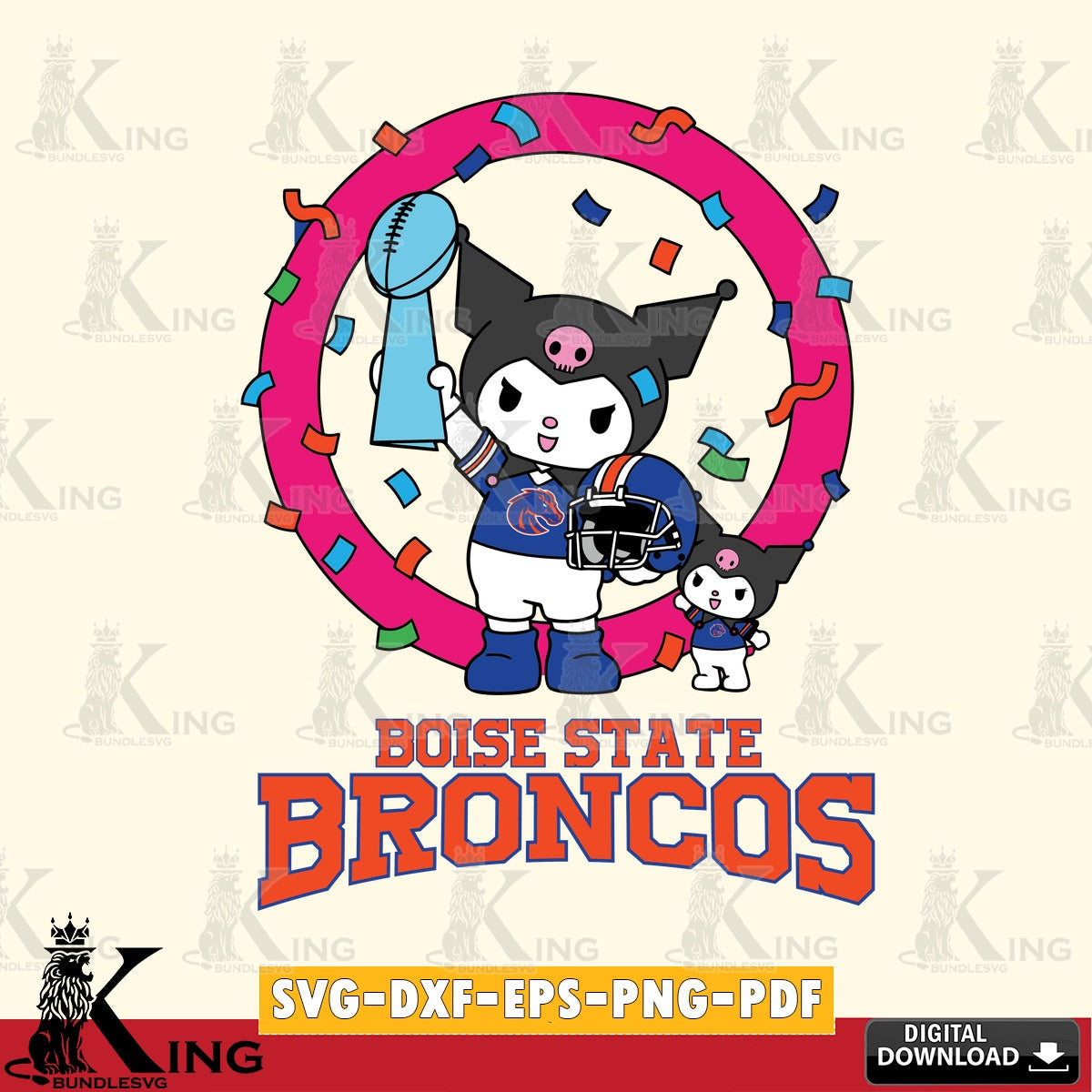 Boise State Broncos Kuromi Football Champion SVG file, Cricut, Cut file  , Digital Download , Instant Download, Sanrio svg, Clipart