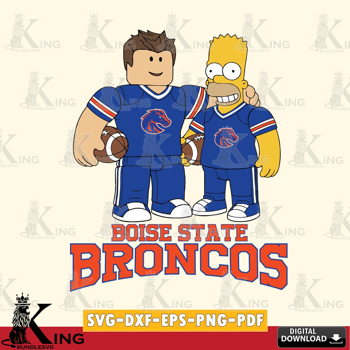 Boise State Broncos Roblox & Homer Simpson Football SVG file , NCAA Cricut,  File cut , Digital Download , PDF File
