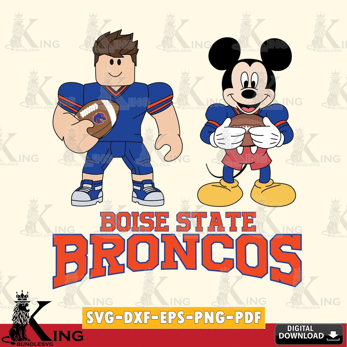 Boise State Broncos Roblox & Mickey Football SVG file , NCAA Cricut,  File cut , Digital Download , PDF File