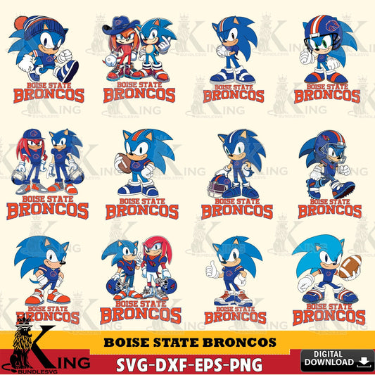 All-in-one bundle of Boise State Broncos Sonic & Knuckles NCAA Football digital file for silhouette cameo and cricut projects