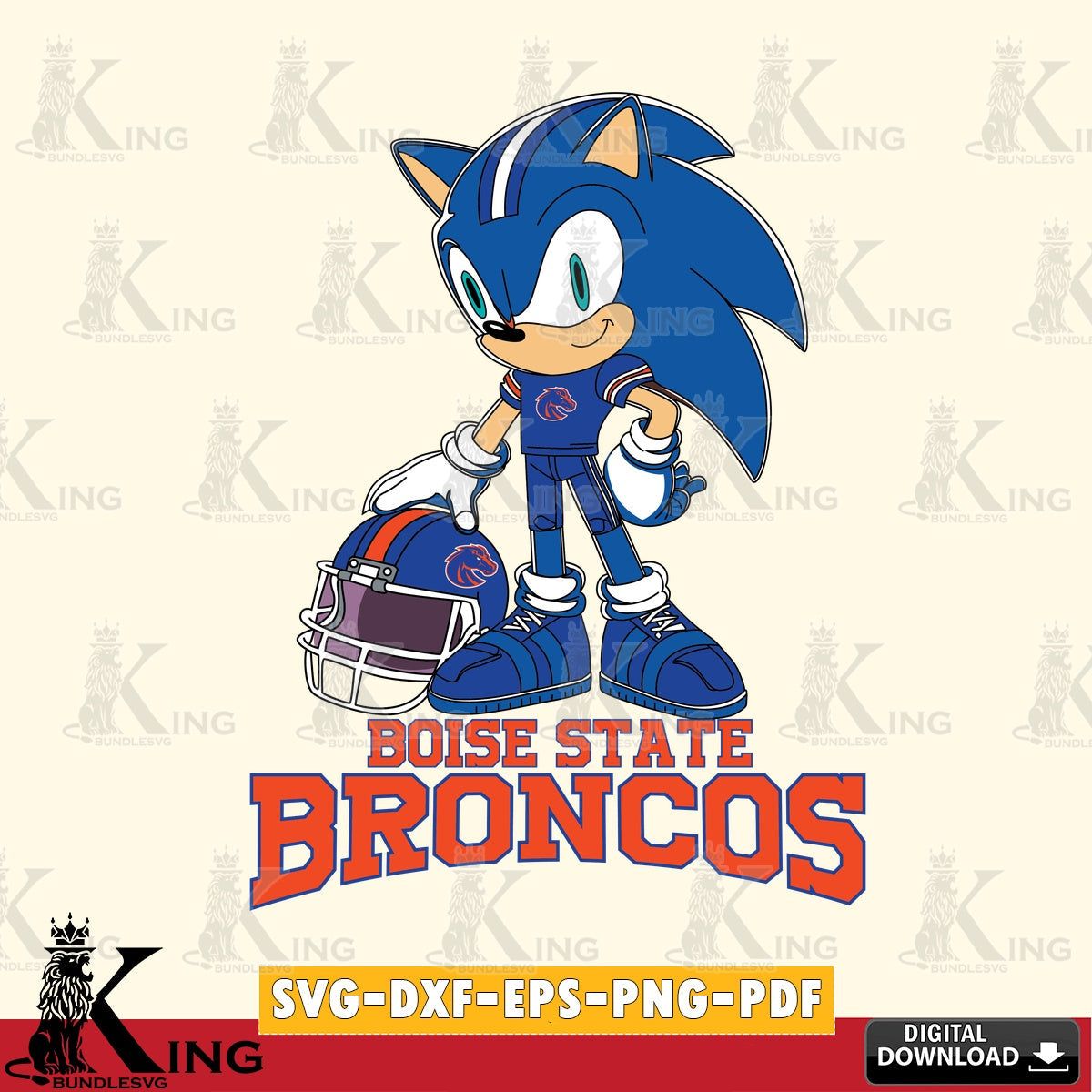 Modern graphic depicting a Boise State Broncos sonic player football, a digital file for silhouette cameo and cricut projects.