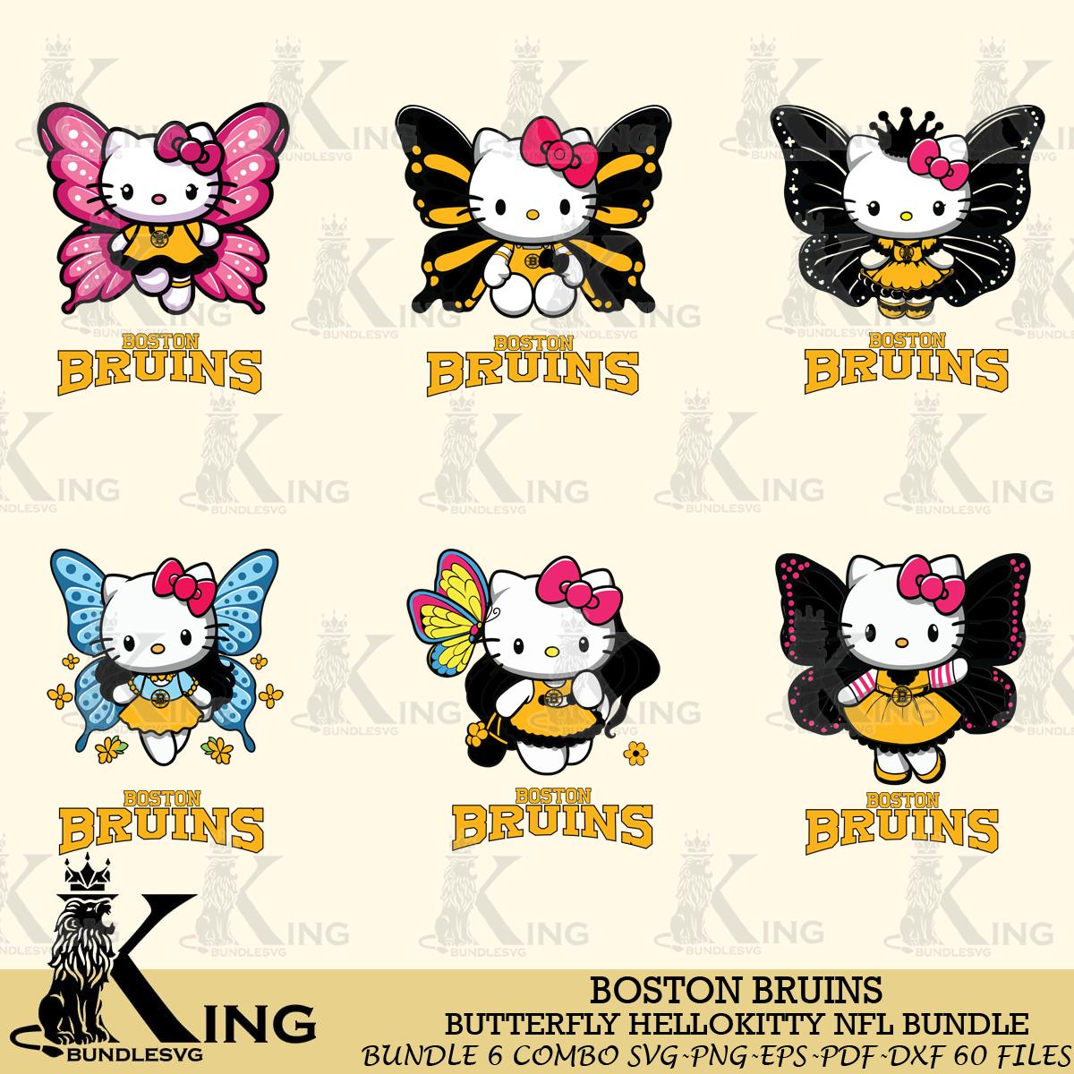 Boston Bruins Butterfly Hello Kitty bundleSvg Eps Dxf Png File, Digital Download