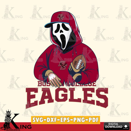 Modern graphic depicting a Boston College Eagles Ghostface Scream football player, cut file ideal for vinyl projects and T-shirt