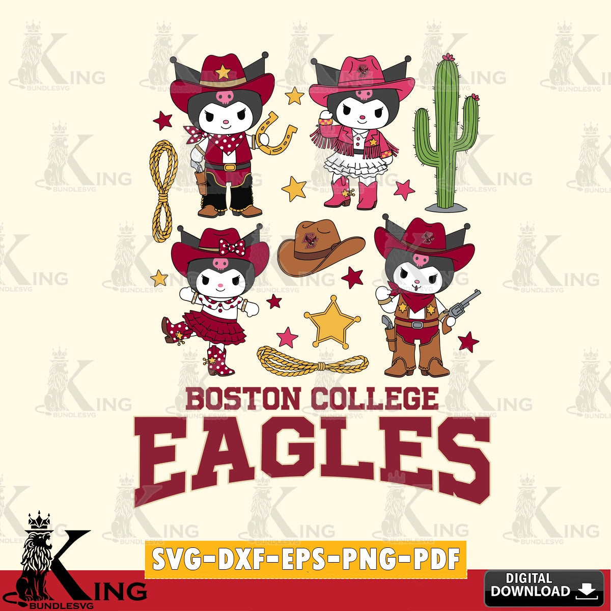 Boston College Eagles Kuromi Cowboy Western SVG file, Cricut, Cut file  , Digital Download , Instant Download, Sanrio svg, Clipart