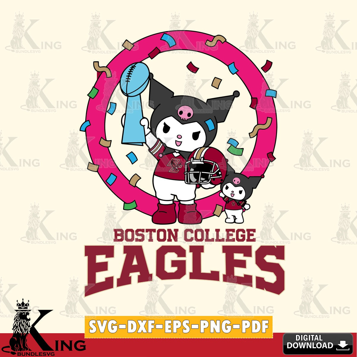 Boston College Eagles Kuromi Football Champion SVG file, Cricut, Cut file  , Digital Download , Instant Download, Sanrio svg, Clipart