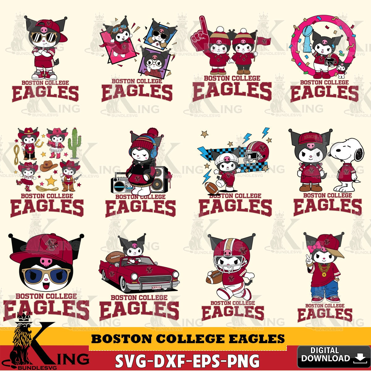Boston College Eagles Kuromi Football Jersey NCAA Bundle SVG file, Cricut, Cut file  , Digital Download , Instant Download, Sanrio svg, Clipart