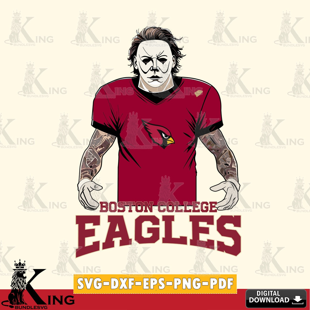 Digital clipart of Boston College Eagles Michael Myers Tattoo Football, PNG clipart for sublimation printing and graphic design