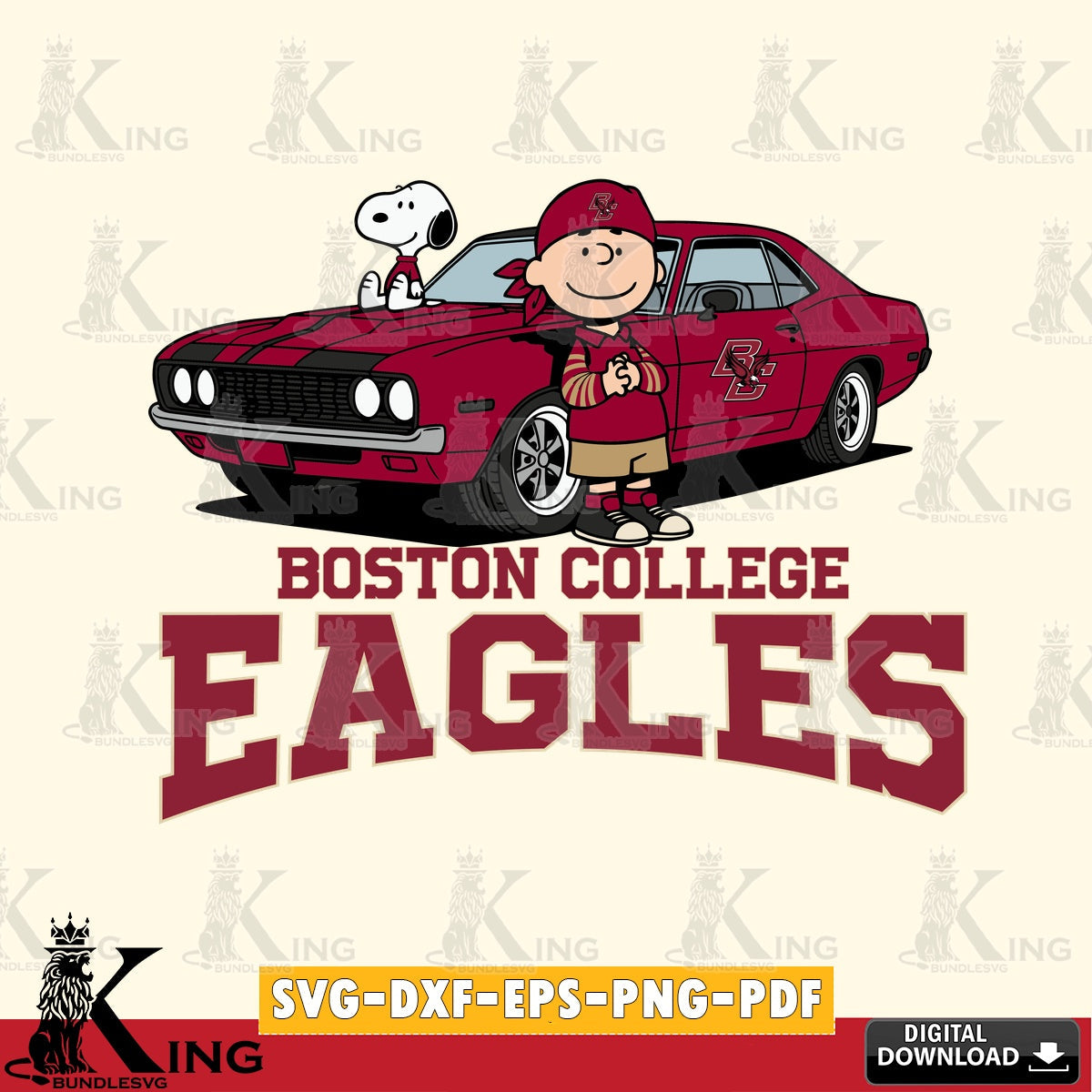 Boston College Eagles Peanuts Muscle Car SVG, Cricut, Cut file  , Digital Download , Instant Download, Peanuts svg, NCAA svg, Football svg, Sport svg