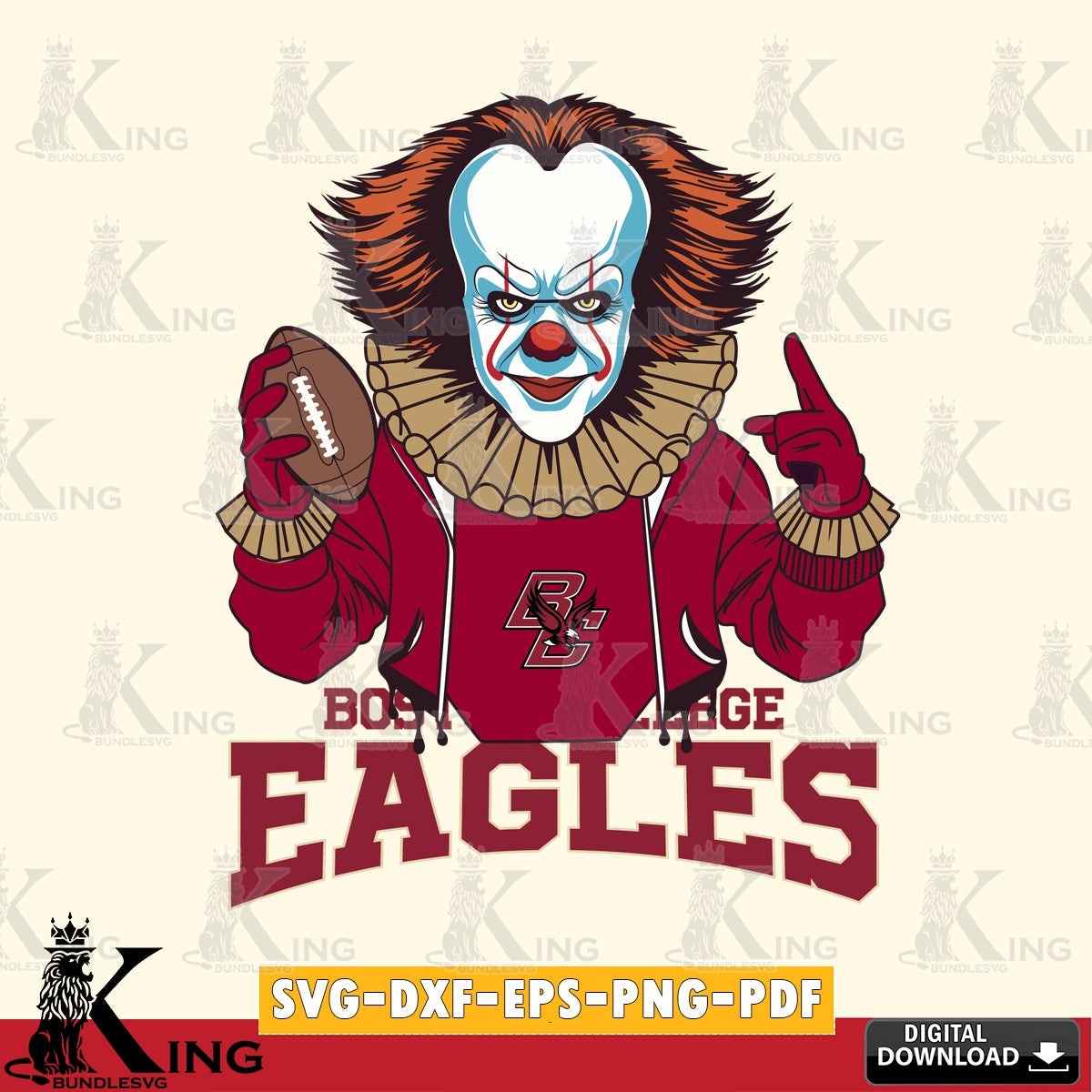 Detailed illustration of a Boston College Eagles Pennywise football player, SVG cut file for personalized gifts and laser projects