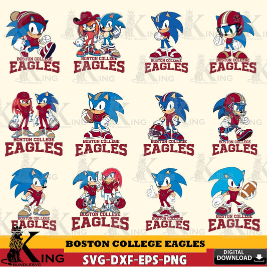 Premium pack containing Boston College Eagles Sonic & Knuckles NCAA Football Bundle SVG PNG design suitable for Glowforge and