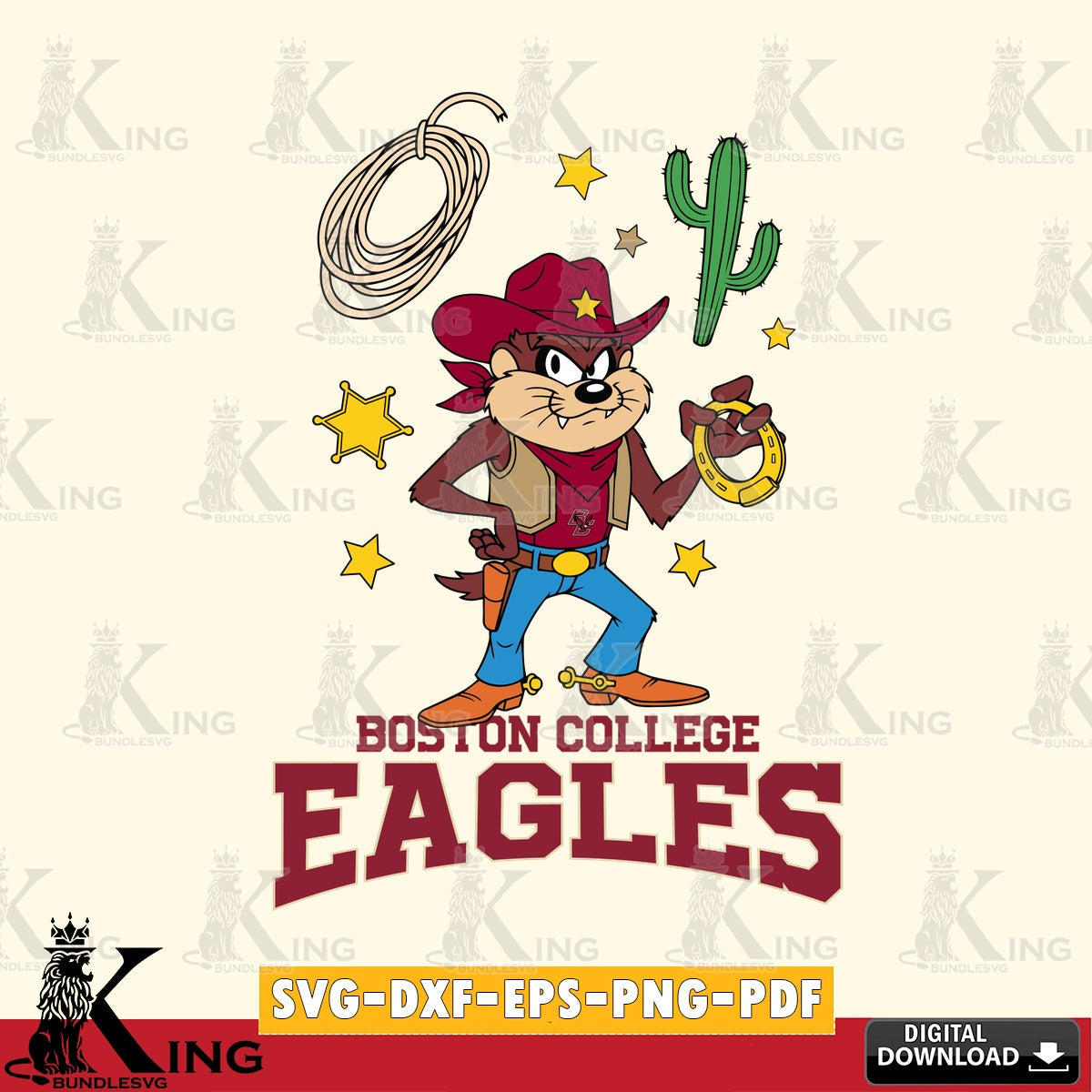Boston College Eagles Taz Cowboy Western SVG file, Cut file  , Digital Download , Instant Download, Taz svg, NCAA svg