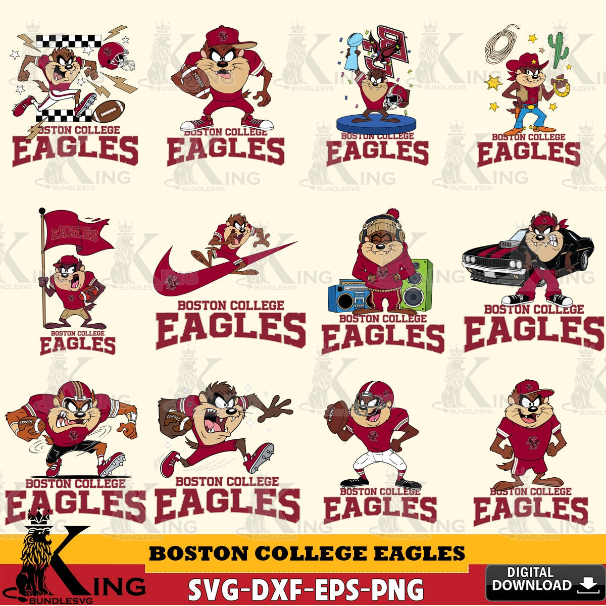 Boston College Eagles Taz Football NCAA Bundle SVG file, Cut file  , Digital Download , Instant Download, Taz svg, NCAA svg