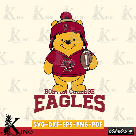 High-quality graphic of a Boston College Eagles Winnie the Pooh football player, a vector illustration for POD merchandise and