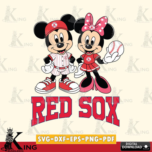 Boston Red Sox Baseball Mickey Minnie Mouse SVG File, MLB for Cricut, Silhouette, Digital Download , file cut