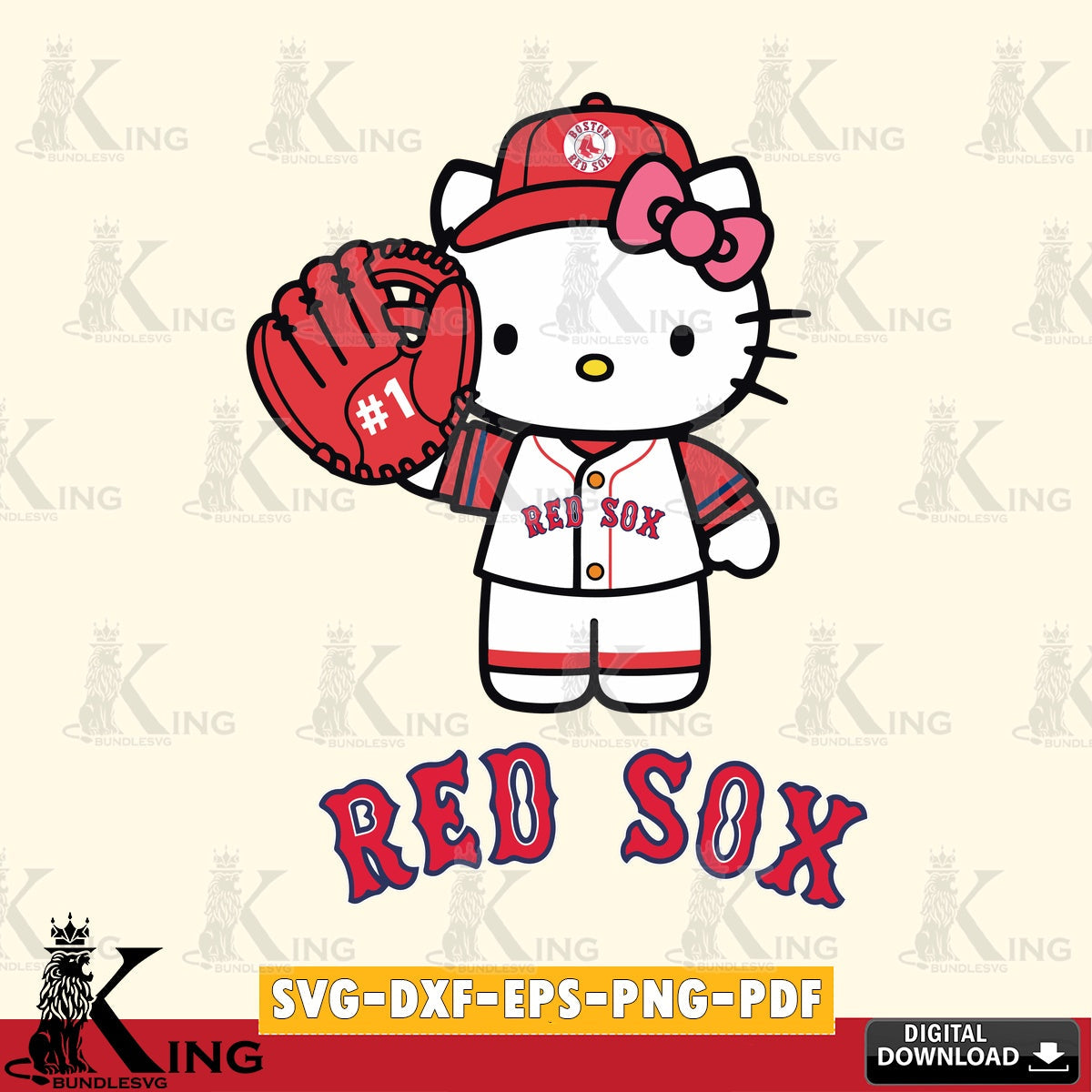 All-in-one bundle of Boston Red Sox Hello Kitty Baseball #1 printable vector design for sublimation and crafts