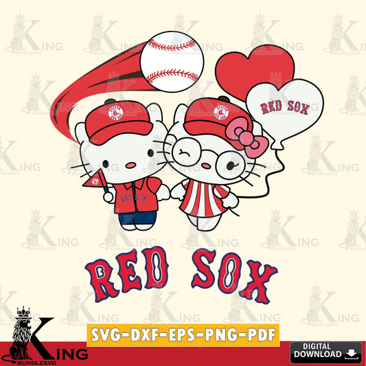 Exclusive set of Boston Red Sox Hello Kitty baseball couple high-quality vector for DIY scrapbooking and home decor