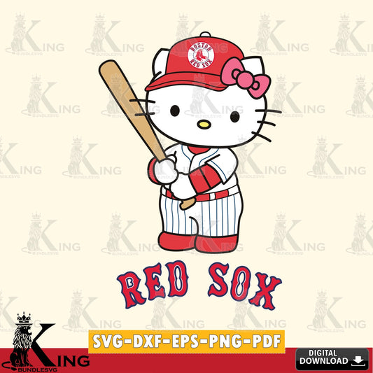 Huge collection of Boston Red Sox Hello Kitty baseball batter SVG PNG files perfect for Cricut and Silhouette cutting