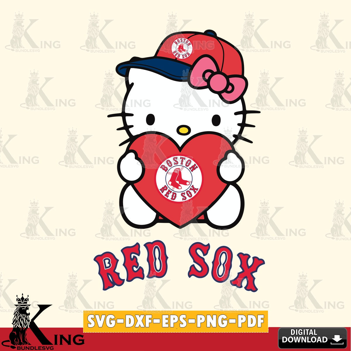 Premium pack containing a Boston Red Sox Hello Kitty baseball heart, a high-quality vector for DIY scrapbooking and home decor