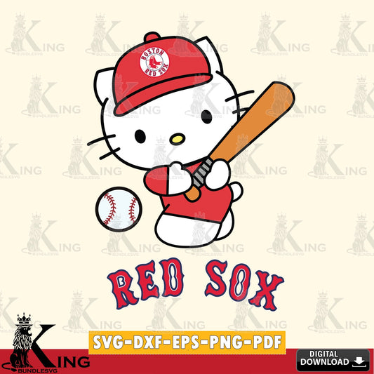 Mega bundle containing Boston Red Sox Hello Kitty playing baseball SVG PNG files perfect for Cricut and Silhouette cutting