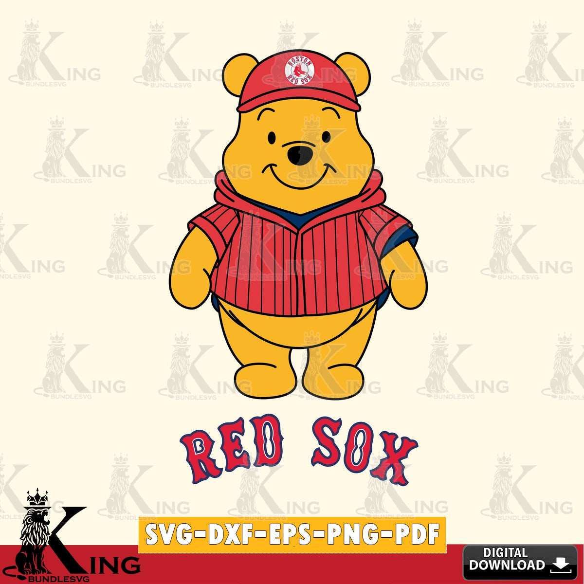 Digital clipart of Boston Red Sox Pooh Bear baseball mascot, a high-quality vector for DIY scrapbooking and home decor.
