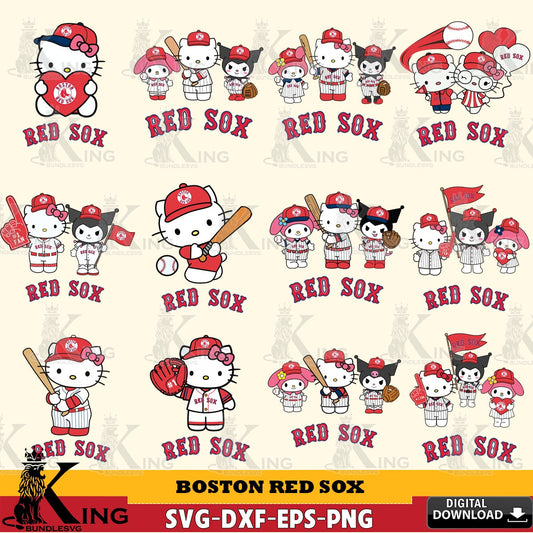 Comprehensive collection of Boston Red Sox Sanrio Squad Baseball MLB Bundle digital file for silhouette cameo and cricut projects