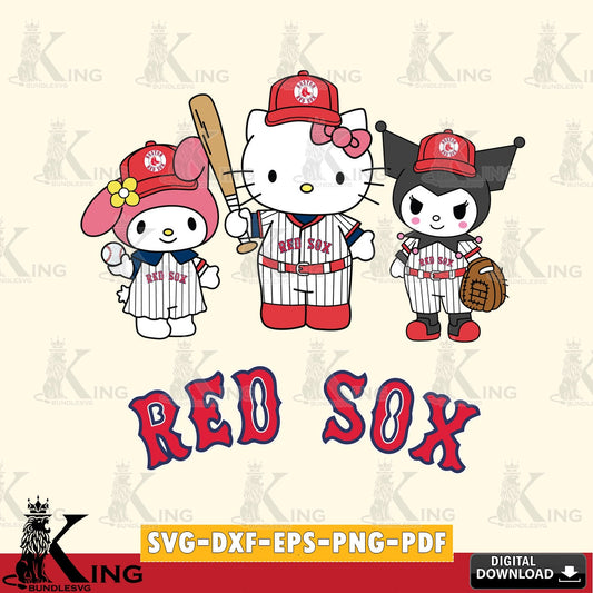 Complete bundle for Boston Red Sox Squad kitty kuromi melody, versatile clip art for stickers, decals, and mugs.