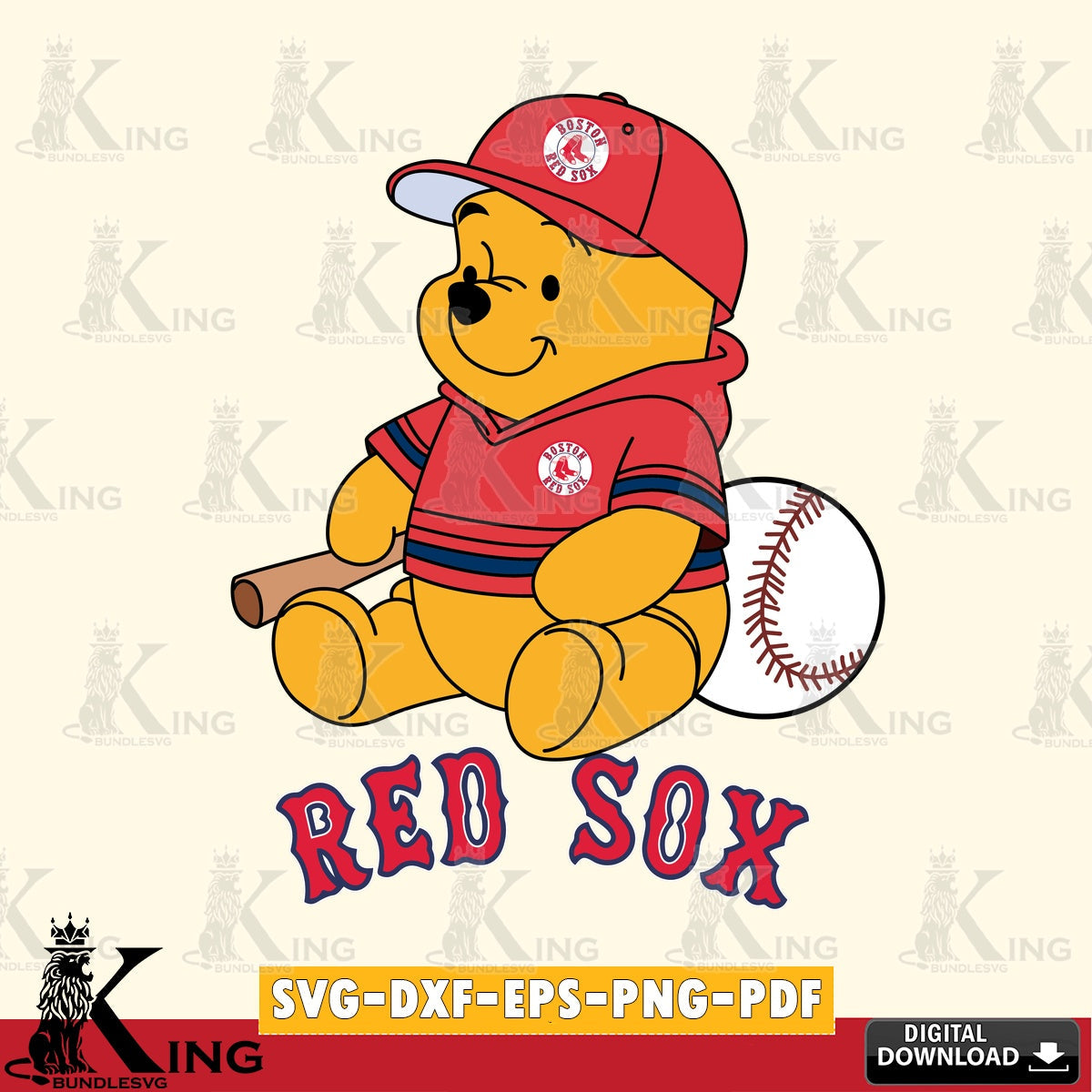 Digital download featuring Boston Red Sox Winnie the Pooh baseball, a printable vector design for sublimation and crafts