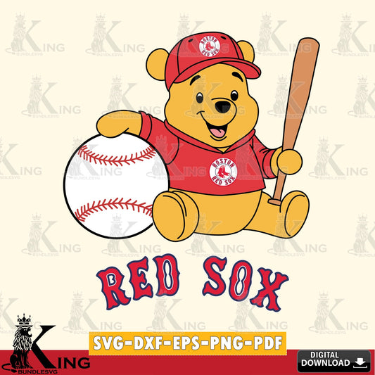 Digital clipart of Boston Red Sox Winnie the Pooh baseball star player PNG clipart for sublimation printing and graphic design