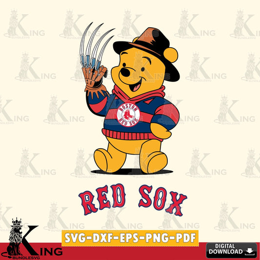 Detailed illustration of Boston Red Sox Winnie the Pooh Freddy Krueger baseball, crafting file for iron-on transfer and vinyl