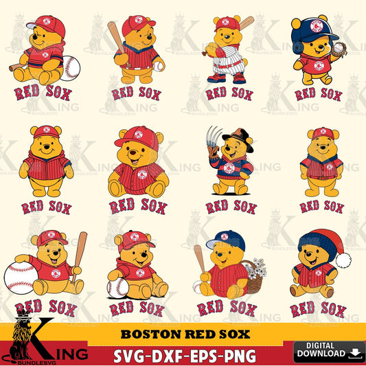 Jumbo collection of Boston Red Sox Winnie the Pooh MLB baseball bundle digital clipart compatible with laser engraving and cutting