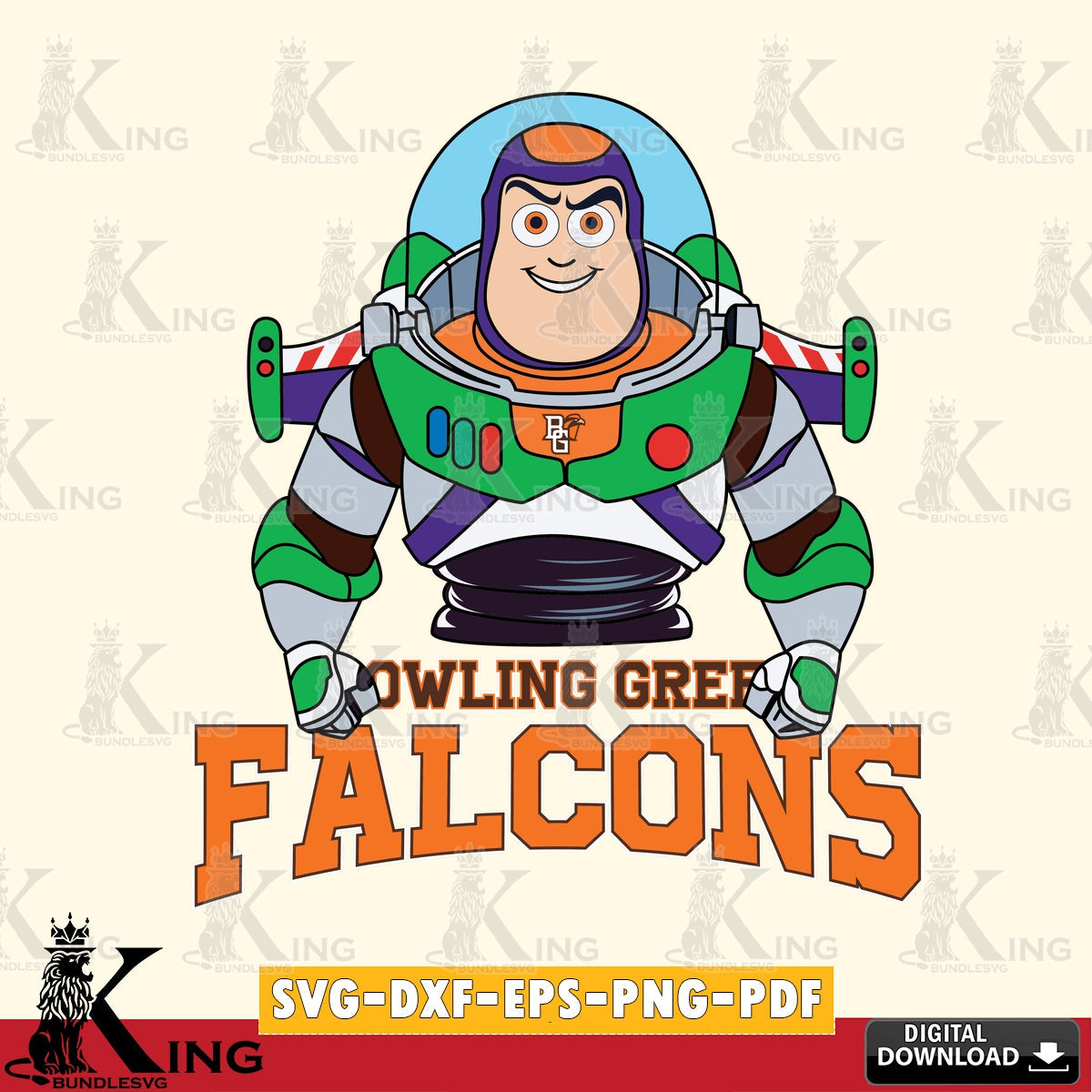 Eye-catching graphic of a Bowling Green Falcons Buzz Lightyear football, PNG clipart for sublimation printing and graphic design