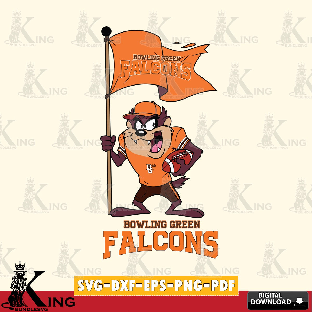 Bowling Green Falcons Football Taz Flag Art SVG file, Cut file  , Digital Download , Instant Download, Taz svg, NCAA svg
