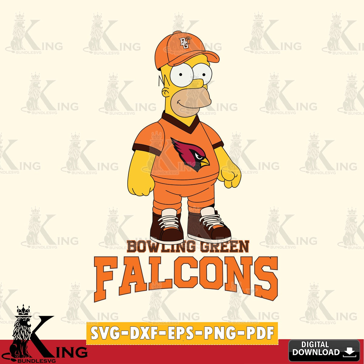 Digital clipart of Bowling Green Falcons Homer Simpson football, NCAA vector illustration for POD merchandise and apparel