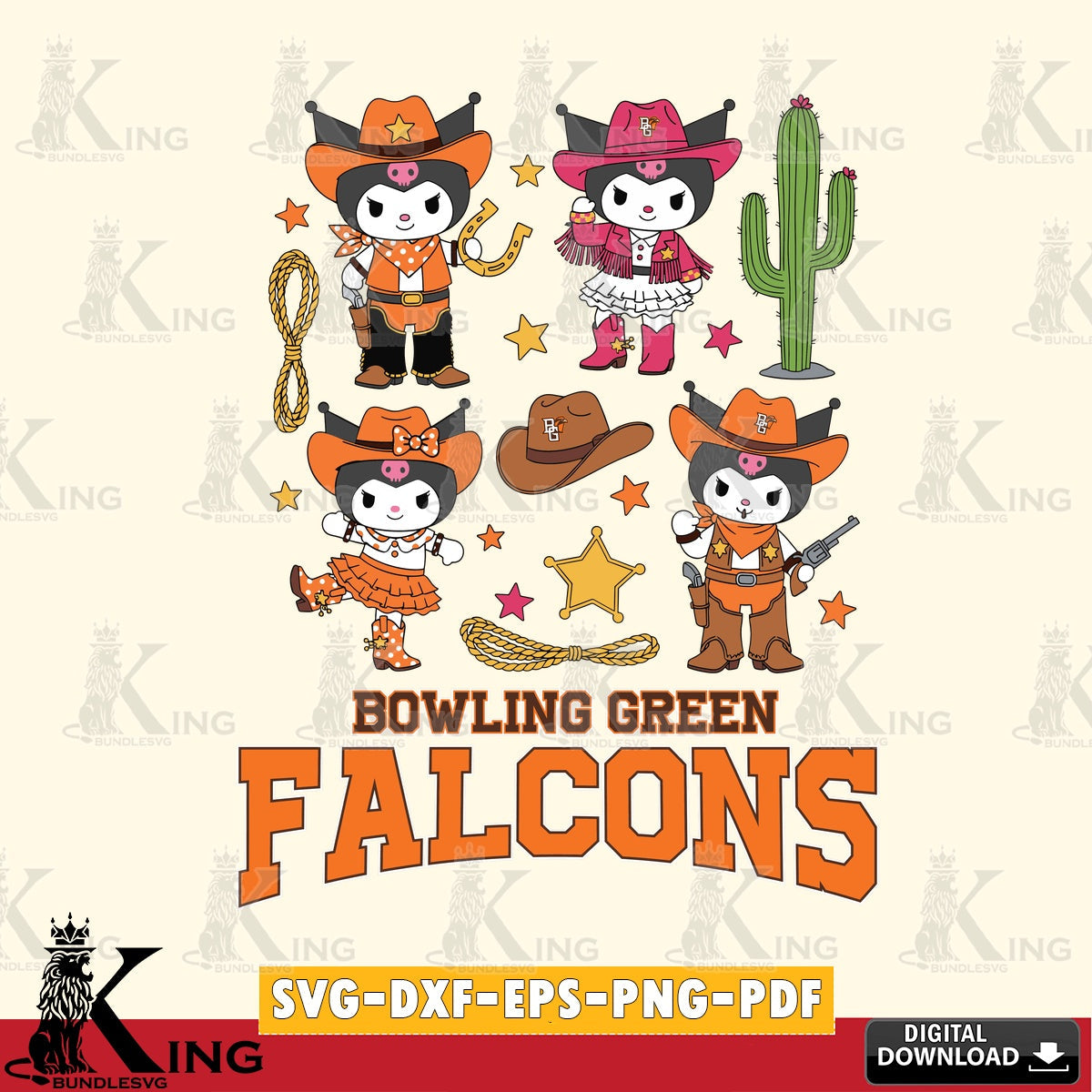 Bowling Green Falcons Kuromi Cowboy Western SVG file, Cricut, Cut file  , Digital Download , Instant Download, Sanrio svg, Clipart