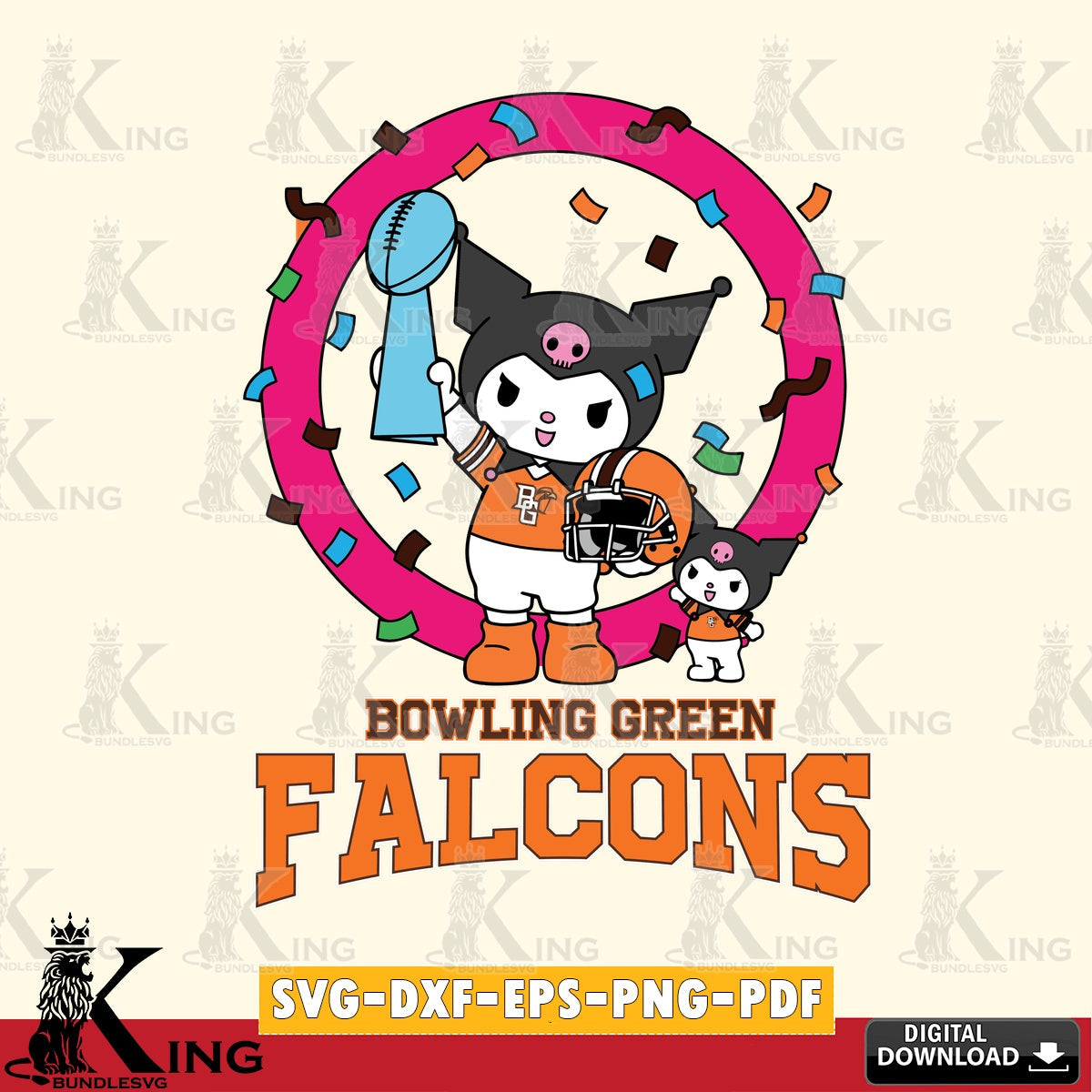 Bowling Green Falcons Kuromi Football Champion SVG file, Cricut, Cut file  , Digital Download , Instant Download, Sanrio svg, Clipart