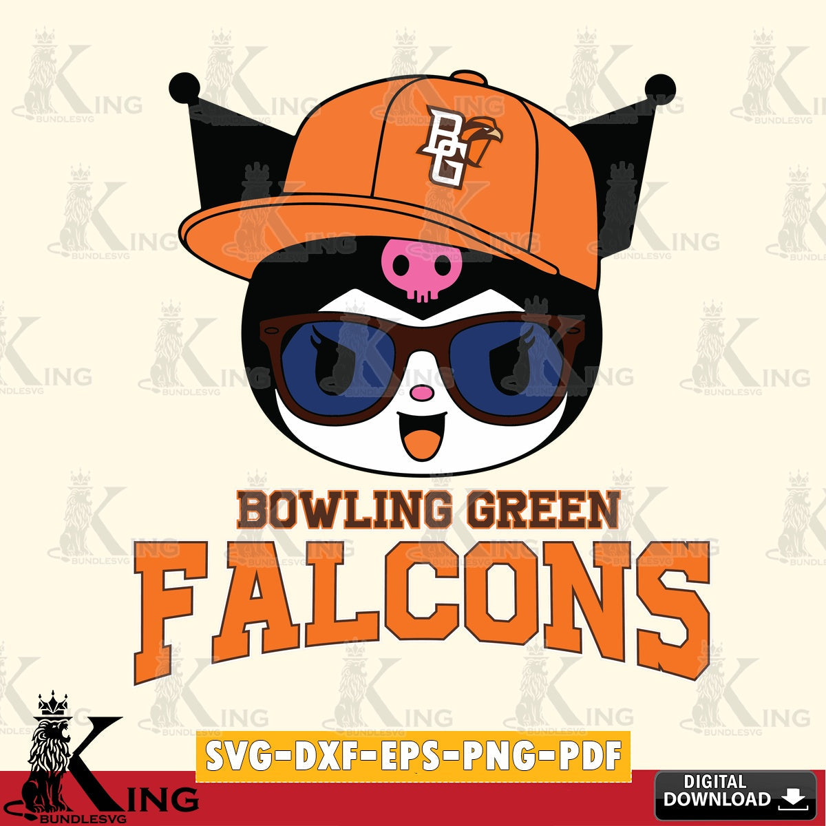 Bowling Green Falcons Kuromi Football Cool SVG file, Cricut, Cut file  , Digital Download , Instant Download, Sanrio svg, Clipart
