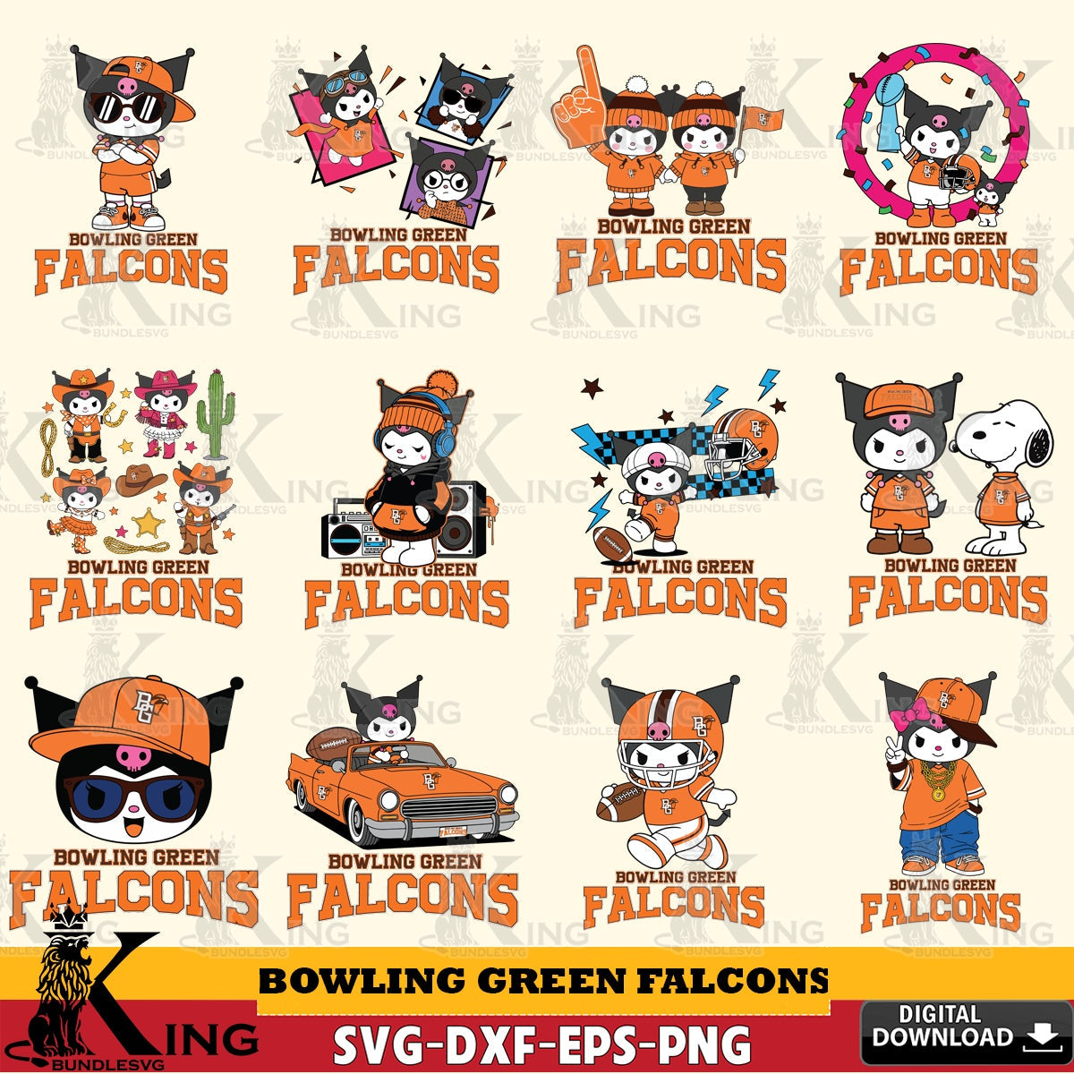 Bowling Green Falcons Kuromi Football Jersey NCAA Bundle SVG file, Cricut, Cut file  , Digital Download , Instant Download, Sanrio svg, Clipart