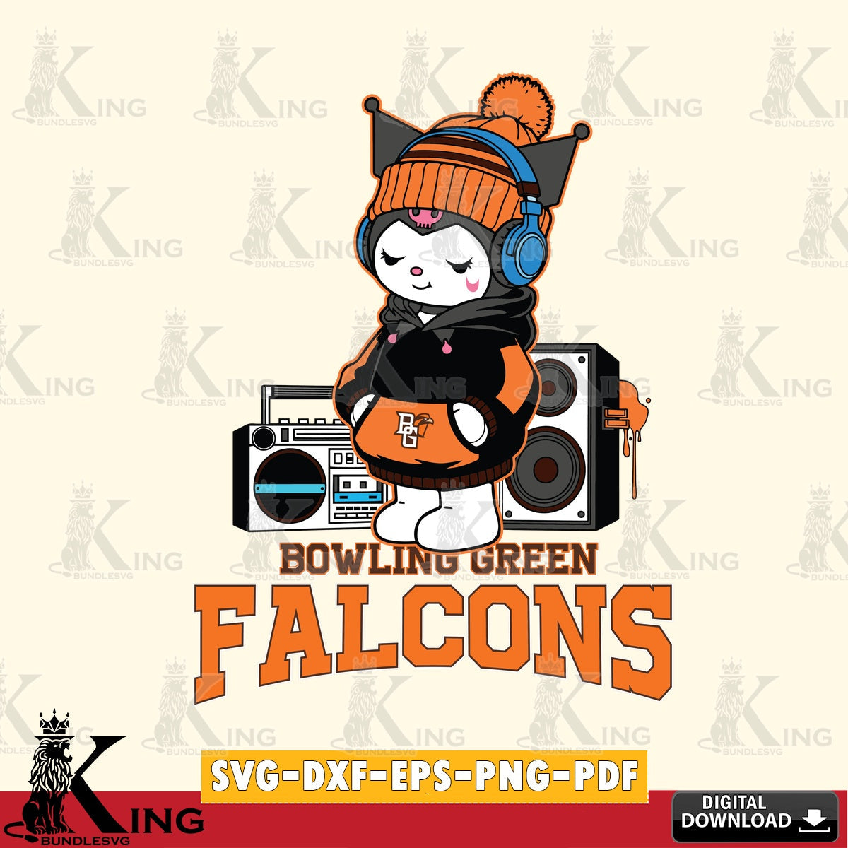 Bowling Green Falcons Kuromi Football Music SVG file, Cricut, Cut file  , Digital Download , Instant Download, Sanrio svg, Clipart